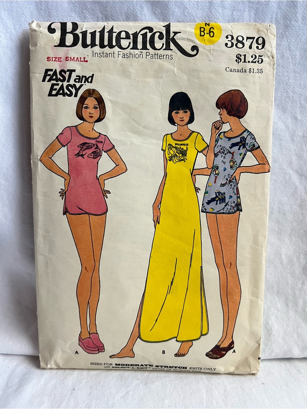 Vintage Butterick 3879 Sewing Pattern Fast & Easy Nightgown Lounge Dress Sm  Cut